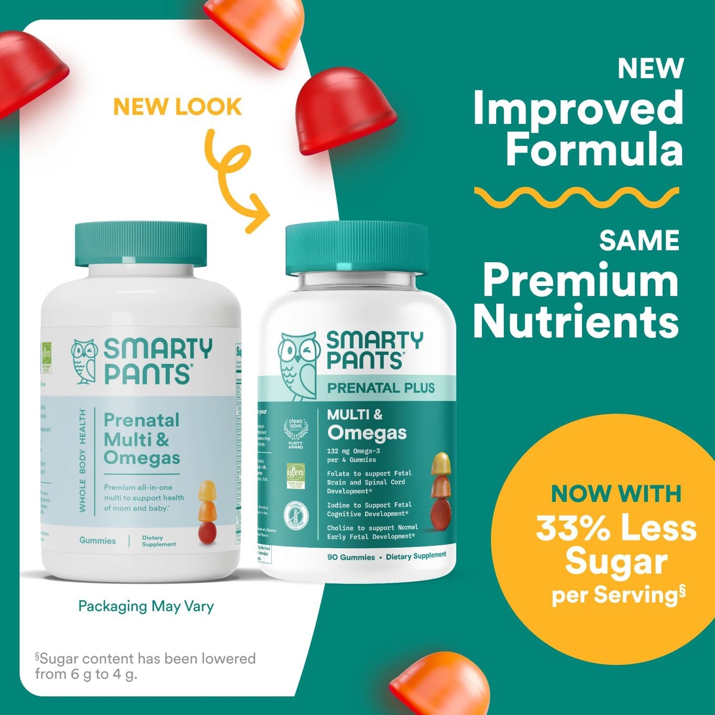 SmartyPants Prenatal Multivitamin Gummies - Improved Formula: Omega 3 (DHA/EPA), Methylfolate