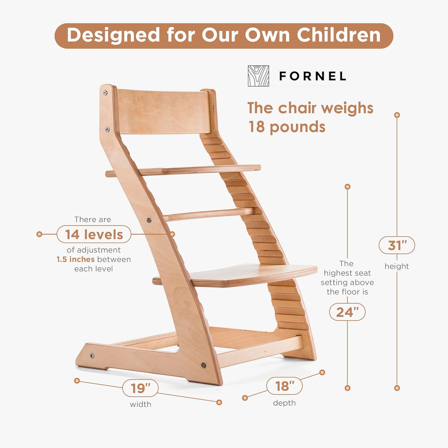 FORNEL Scandinavian Wooden High Chair | The Adjustable Grow-with-Me Chair, A Smart & Affordable