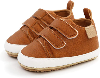 SOFMUO Baby Boys Girls High Top Ankle PU Leather Sneakers Soft Rubber Sole Infant Moccasins Newborn Oxford Loafers Anti-Slip Toddler Wedding Uniform Dress Shoes