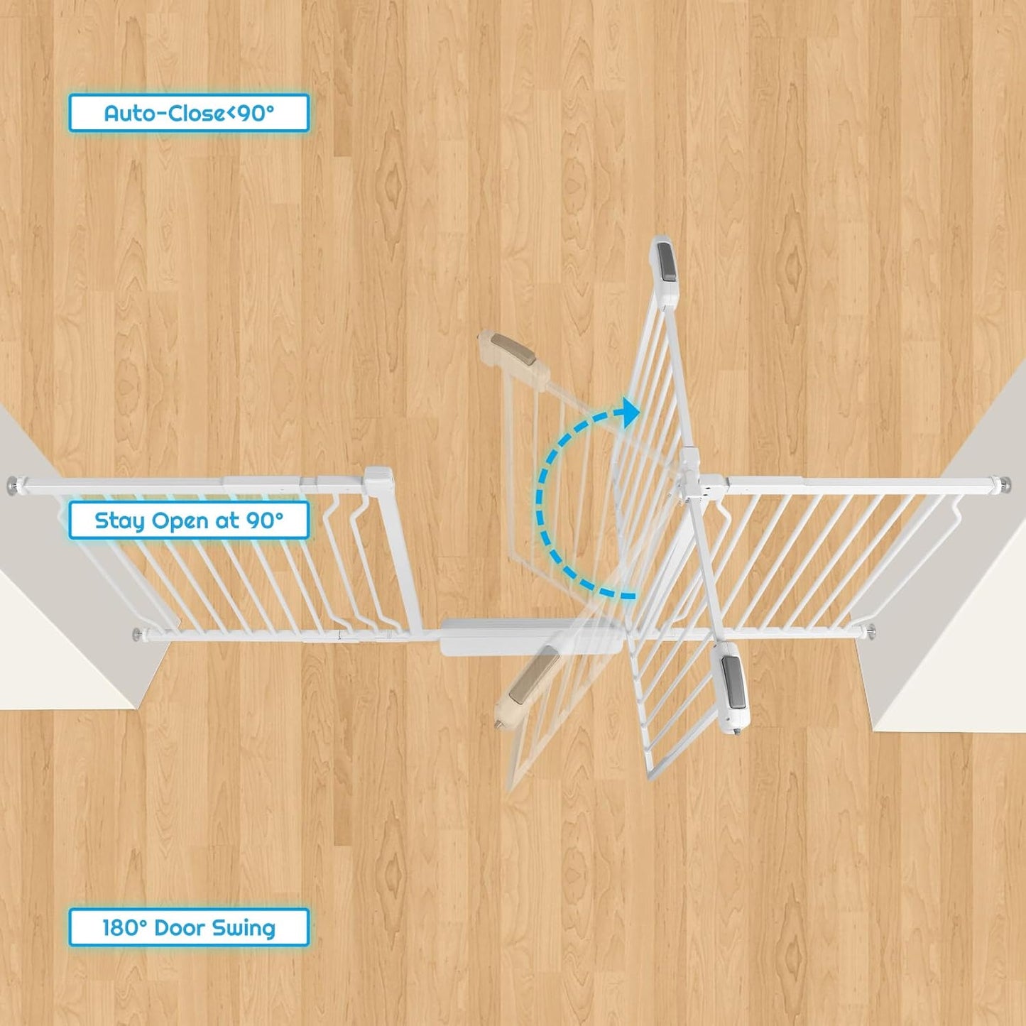 Extra Wide Baby Gate for Stairs Doorways with door, 30" Tall 66.5-75.8" Wide Easy Install Dog Gate indoor, Safety Metal Pressure Mounted Pet Gate with Walk-Thru Auto Close for the House, White