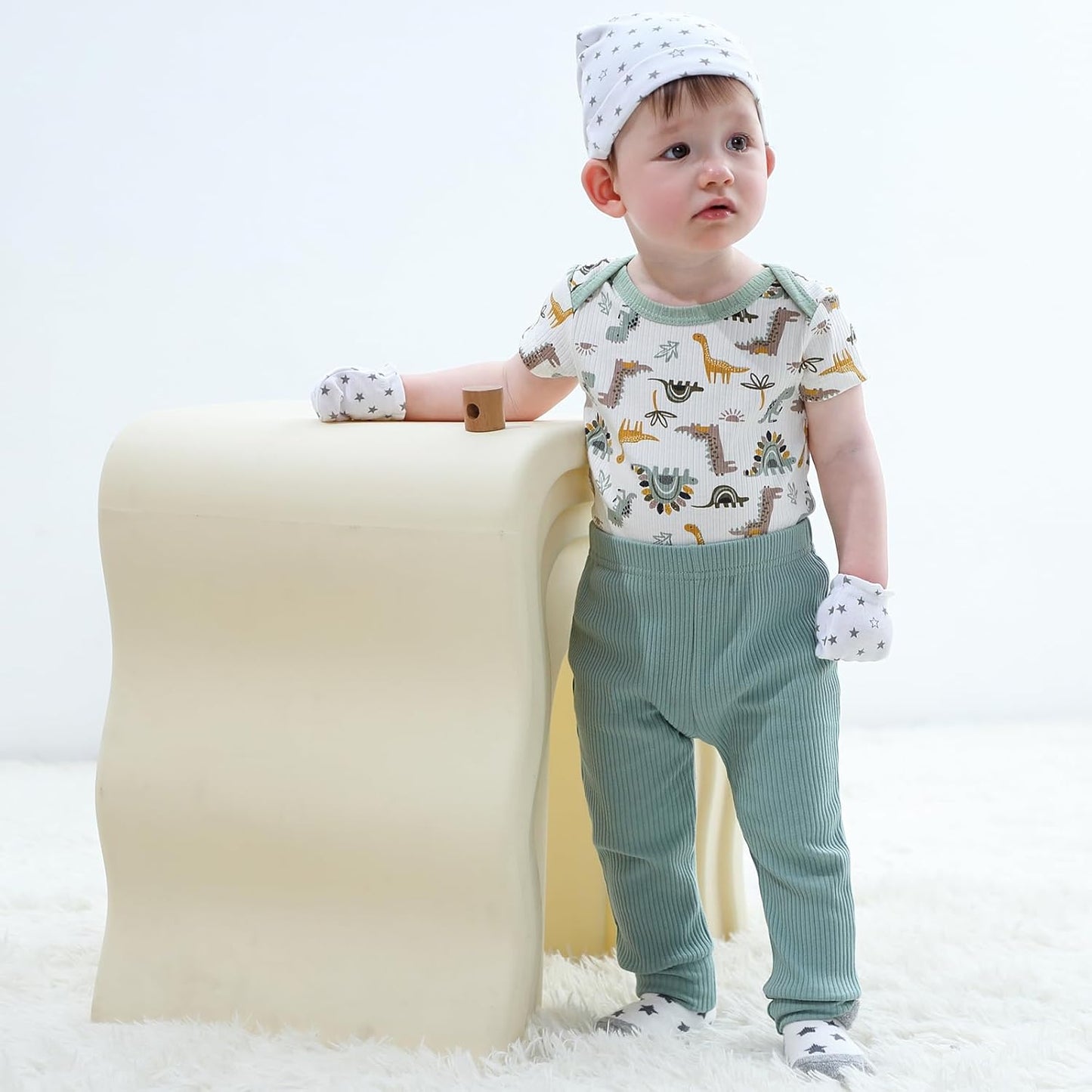 Baby Bodysuit and Pant Set 6-pcs Ribbed Soft Infant Boy Girl Clothes Outfits