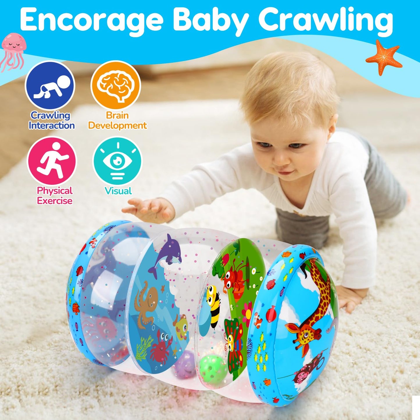 Crawling & Walking Baby Toys 6-12 Months Glowing Inflatable Rolling Toy