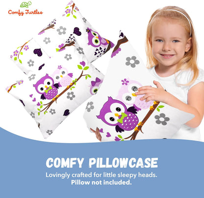 13x18 Toddler Pillowcase Owl - Cotton Toddler Pillowcase for Children, Woodland Animal Travel Pillow Case, Baby Girl Baby Boy Owl Pillow - Mauve Owls