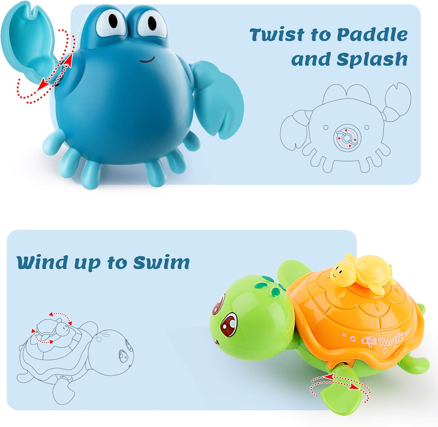 iPlay, iLearn Baby Bath Toys w/ Organizer, Water Squirting Octopus, Wind Up Swimming Turtle