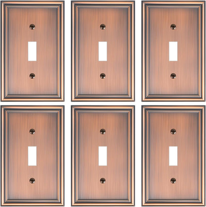 6-Pack Single Toggle Light Switch Cover Plate, Durable Solid Zinc Alloy Decorative Switch Plate Covers, Antique Copper 1 Gang Wall Plate, Corrosion Resistant