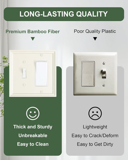 2-Pack Combo Toggle/Decorator Light Switch Cover Plate, Light Almond Modern Decorative Electrical Outlet Covers, Bamboo Fiber Wall Switch Plates and Outlet Covers