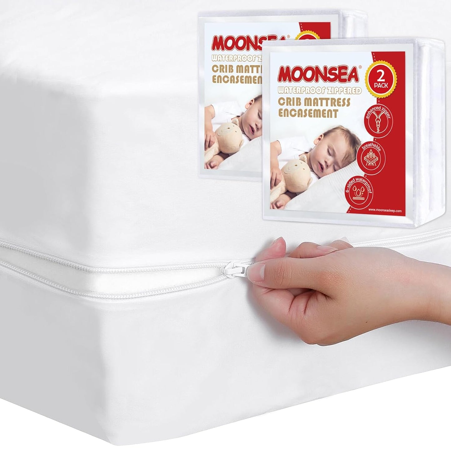 Waterproof Crib Mattress Protector Zippered 2 Pack, 6-Side Waterproof Crib Mattress Encasement
