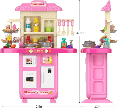 TEMI Pretend Food Kitchen Toys for Kids Ages 4-8, Kitchen Set for Toddlers 1-3, Play Kitchen Accessories w/Real Sounds Light, for Boys, Girls