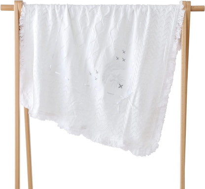 Booulfi Baby Christening Blanket Newborn White Baby Blanket Shawl Neutral Knitted Baptism Blankets
