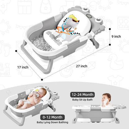 Collapsible Baby Bathtub for Newborns to Toddler with Real-time Temp Monitor & Floating