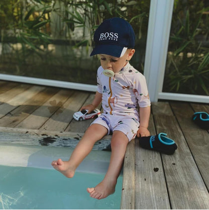 Boys One Piece Swimsuit Whale Dolphin Bathing Suit Zipper Rash Guard Kid Short Sleeve Swimwear Shark Beach Wear UPF50+