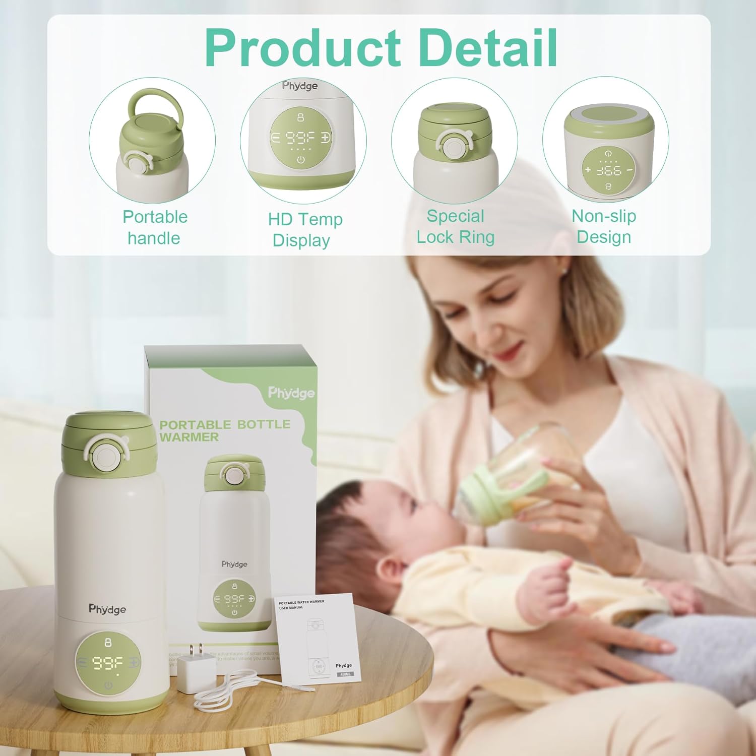 Portable Bottle Warmer for Travel, 15oz Capacity Portable Milk Warmer for Baby, Formula, Breast