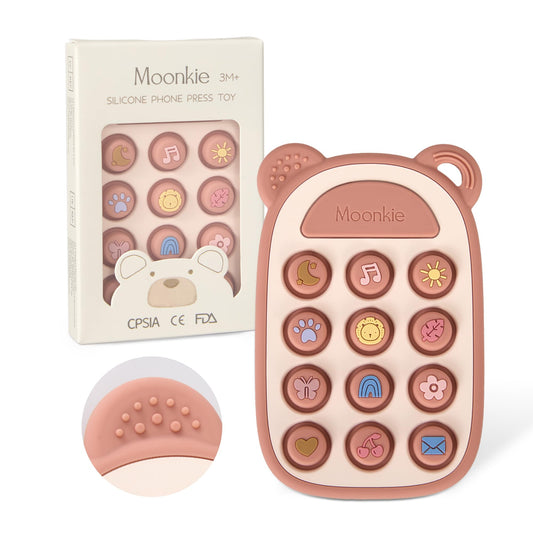 Moonkie Silicone Press Phone Teething Toy for Baby 3 Months+ | Soft BPA-Free Teether with Icon &