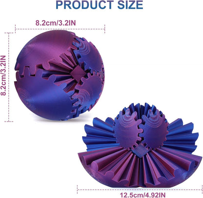 Gear Ball, Gear Sphere, 3D Printed Gear Ball Spin Ball Cube Fidget Toys GearSphere Ball, Stress Ball, Gear Sphere Desk Toy, Fidget Ball, Gear Toy for Stress and Anxiety Relaxing (Laser Color C)