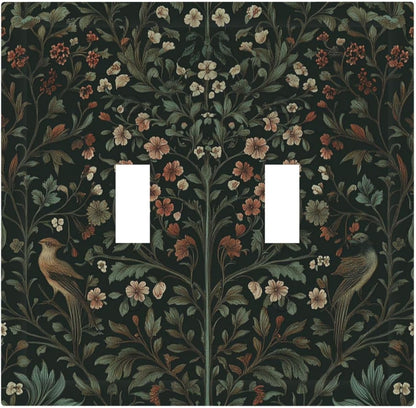 Decorative Switch Plates Vintage Morris Colorful Flower Green Leaf 2 Gang Double Toggle Outlet Light Switch Cover Wall Plate Electrical Faceplate For Bed Room Living Room Decor
