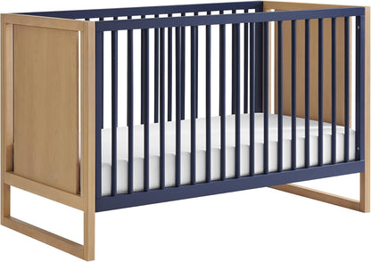 Nurture& The Crib - Baby, Toddler Convertible Crib | Sustainable Non-Toxic Materials | 3 Adjustable Heights - Grows with Your Baby (Modern, Navy)