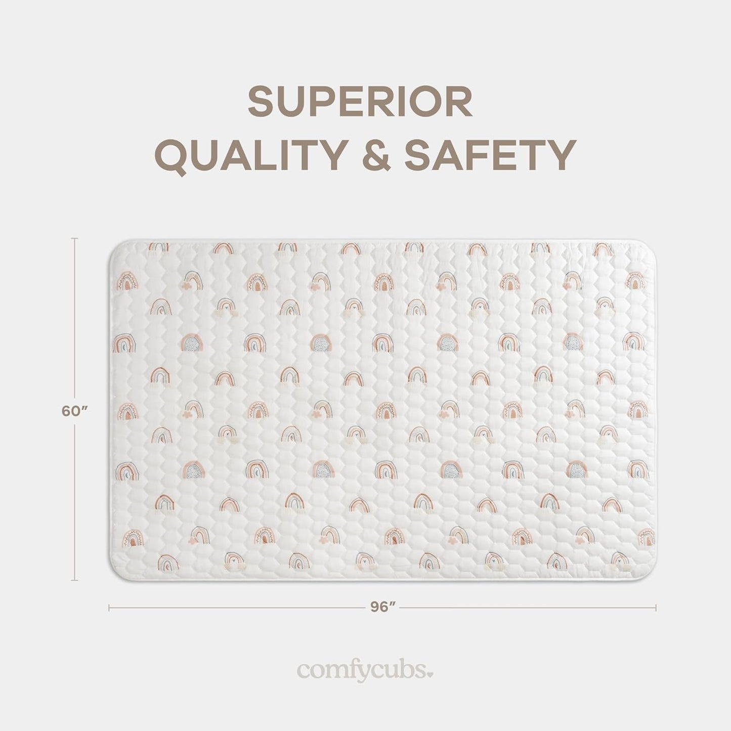 Comfy Cubs Rectangle Kids Play Mat - Large 60 x 96 inches Soft Quilted Baby Floor Mat with Non-Slip Bottom - Plush Design for Toddlers' Playtime and Relaxation - Comfortable and Durable - Rainbow