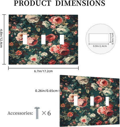 Decorative Switch Plates Baroque Vintage Peony Flower Floral 3 Gang Wall Plate Triple Toggle Light Switch Cover Faceplate Electrical Wall Panels for Bedroom Farmhouse Decor