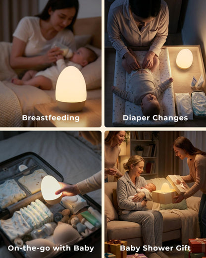 FULNIX Egg Light for Nursery, Eye-Caring Touch Control Rechargeable Baby Night Light with 17 Color
