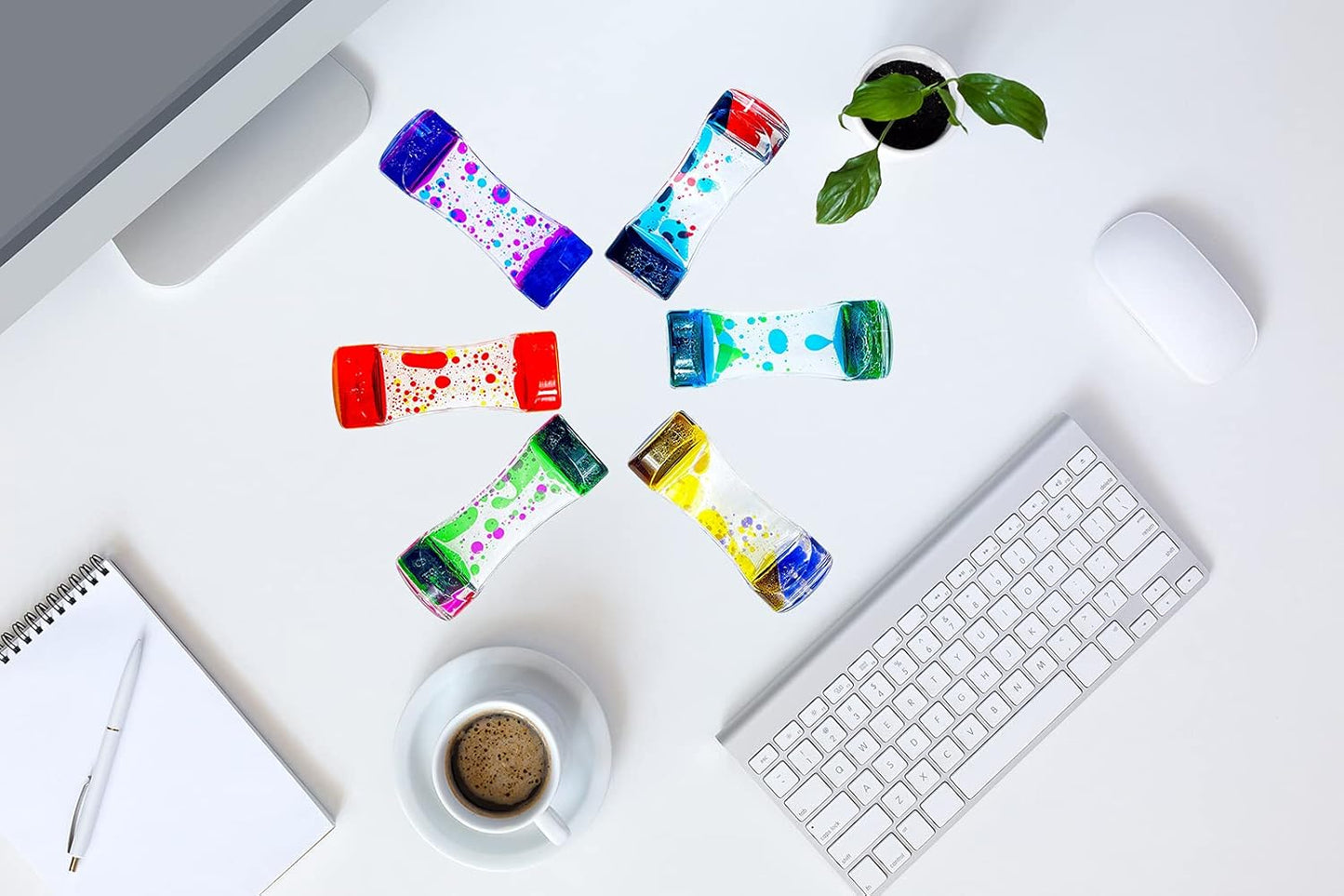 Liquid Motion Bubbler Timer Set of 6 Great Desktop Liquid Timer for Fidget Toy, Rainbow Water Timer for Autism, Activity, Drip Oil Motion Bubble Toy Sensory Play for Office Home Desktop