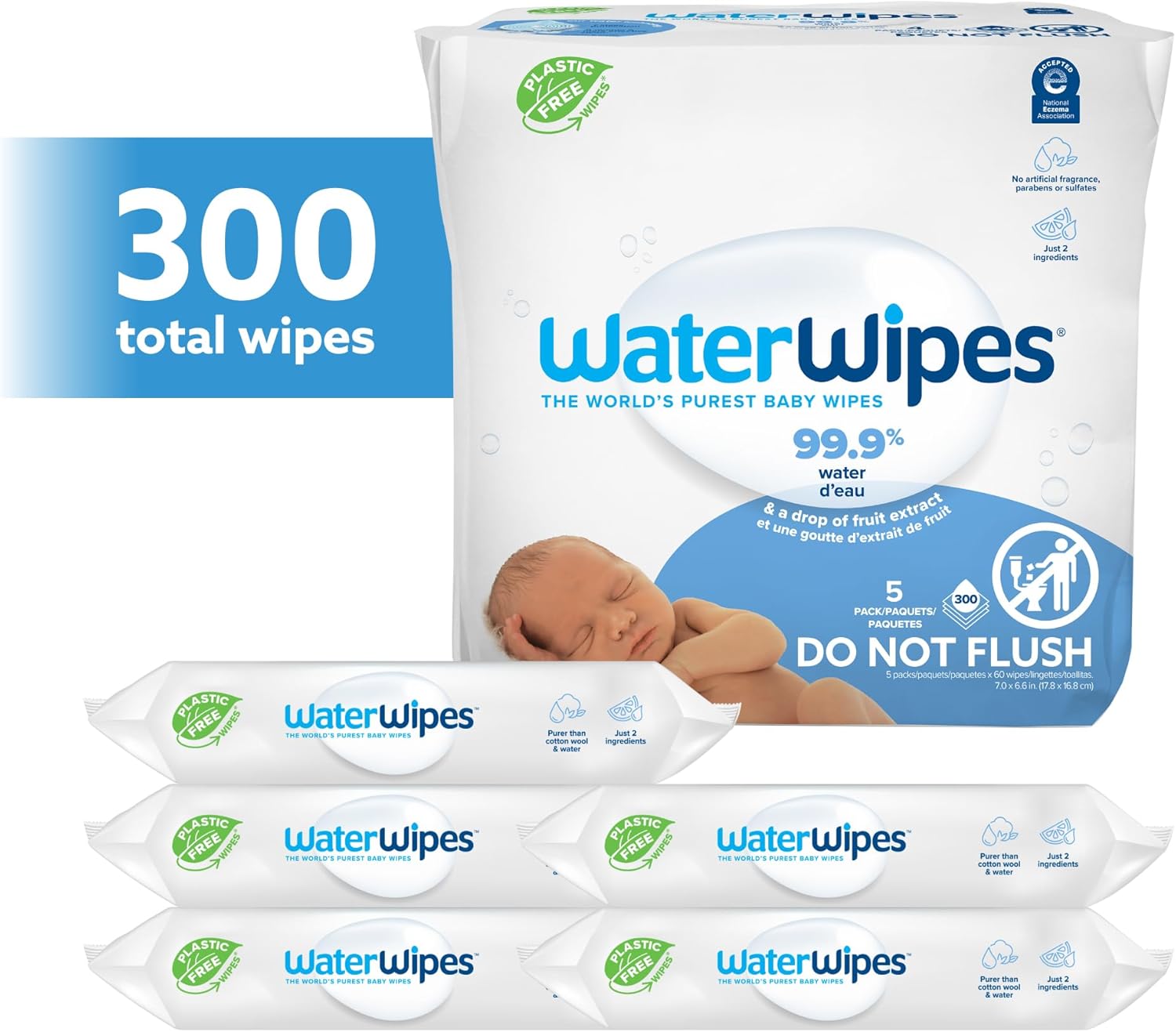 WaterWipes Sensitive+ Newborn & Baby Wipes, 3-In-1 Cleans, Cares, Protects, 99.9% Water, Unscented