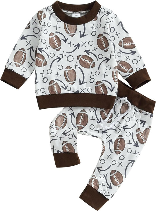 Baby Boy Clothes Fall 6 12 18 24 Months Football Long Sleeve Pullover Tops & Pant Sets Toddler Winter Outfits
