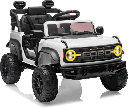 Ford Bronco Raptor 12V Toddler Ride on Toys, Safe Kids Ride on Truck with Remote Control, Children Electric Cars with 4 Wheels Suspension, Radio, Music, Bluetooth (12V, White)