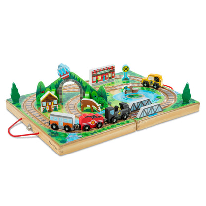 Melissa & Doug Take-Along Railroad Tabletop Playset with Wooden Train Toys, Animals & Scenery Play
