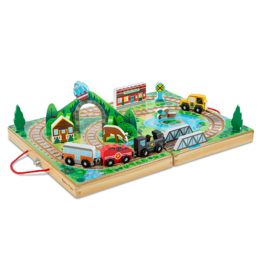 Melissa & Doug Take-Along Railroad Tabletop Playset with Wooden Train Toys, Animals & Scenery Play