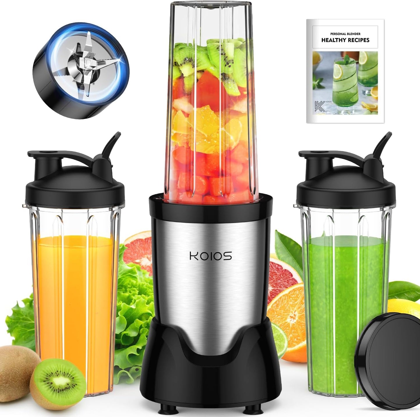KOIOS Blender for Smoothies,Personal Blender for Shakes and Smoothies with 3 * 22oz To-Go
