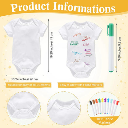 Qunclay 12 Pcs Baby Bodysuit Baby Shower Game Include 1 Game Wooden Sign Tabletop Decor 1 White Blank Newborn Bodysuit 10 Fabric Marker for Gender Reveal Party(Bee)