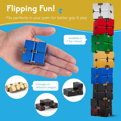PILPOC theFube Infinity Cube Fidget Desk Toy - Aluminum Infinite Magic Cube with Case, Sturdy, Heavy, Relieve Stress and Anxiety, for ADD, ADHD, OCD (Green)