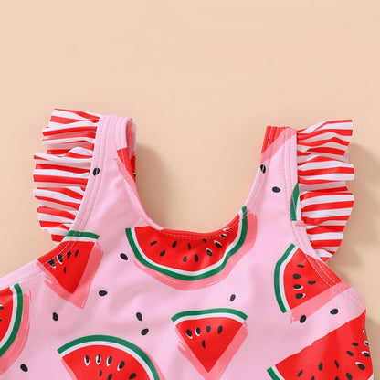Tiny Cutey Toddler Girl Swimsuit Ruffled Stripe Sleeveless Swimwear One-Piece Baby Girl Bathing Suits