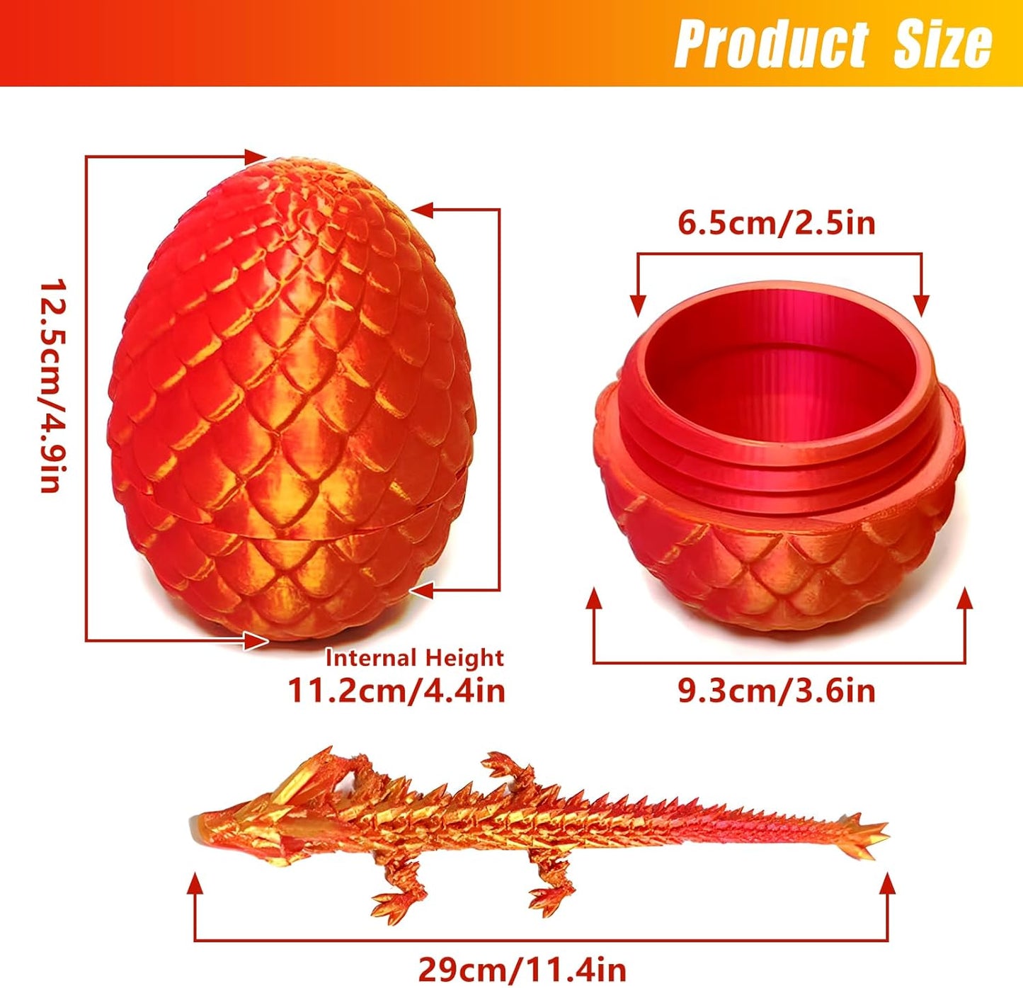 3D Printed Dragon Egg Crystal Dragon Fidget Toy Full Articulated Dragon Mystery Dragon Eggs with Dragon Inside Home Office Desk Decor Gifts Toys (Red)