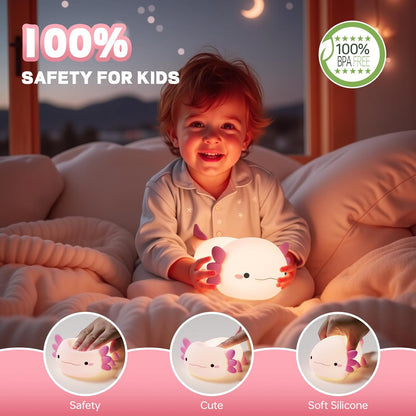 Axolotl Night Light for Kids, Cute Axolotl Lamp Silicone Baby Nursery Night Lamp, Dimmable Squishy Touch Bedside Lamps, Adorable Rechargeable Animal Lamps Gifts Kawaii Room Decor for Kids Girls Boys
