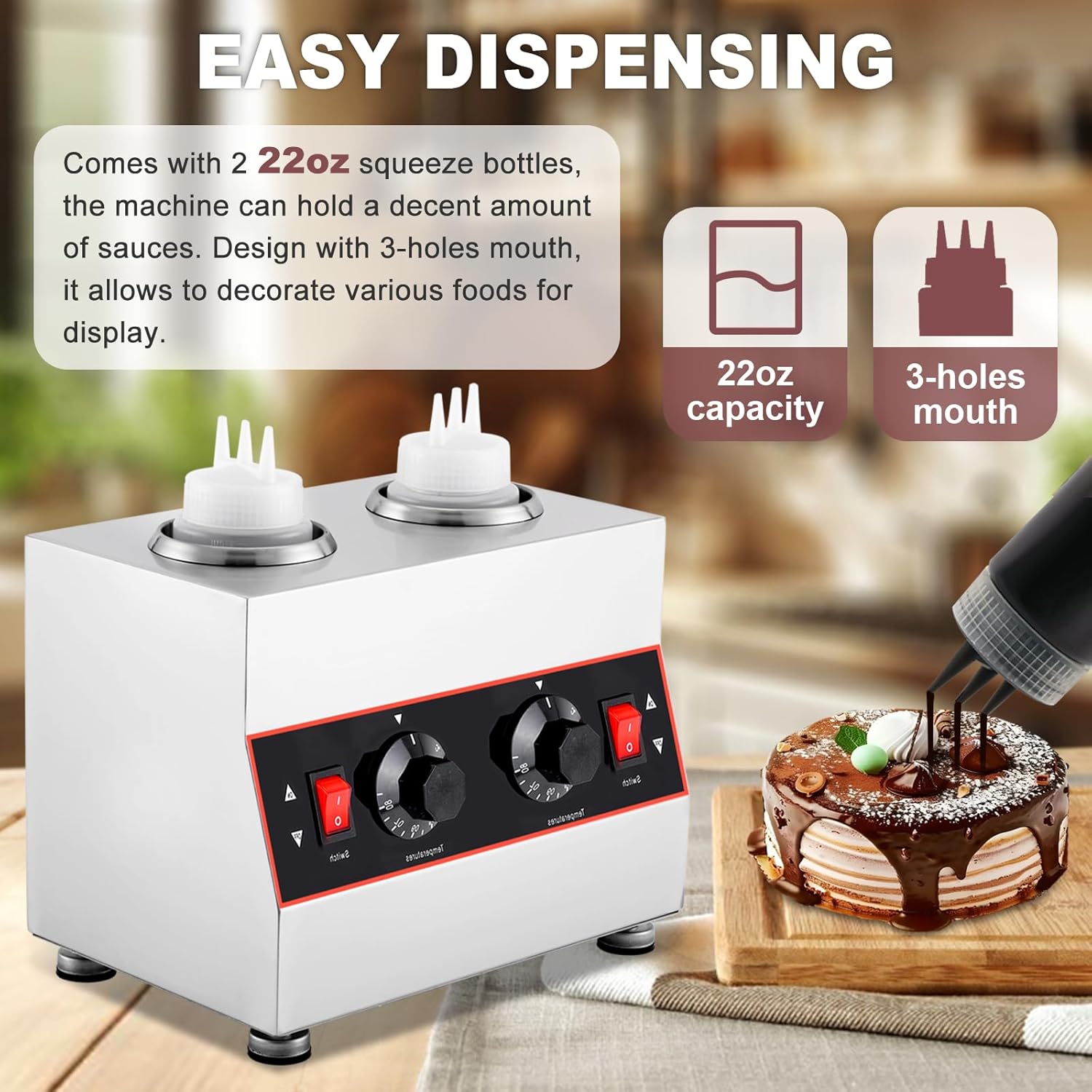 Electric Cheese Sauce Warmer Nacho Cheese Dispenser Warmer with 22oz Bottle, Bottle Warmer for