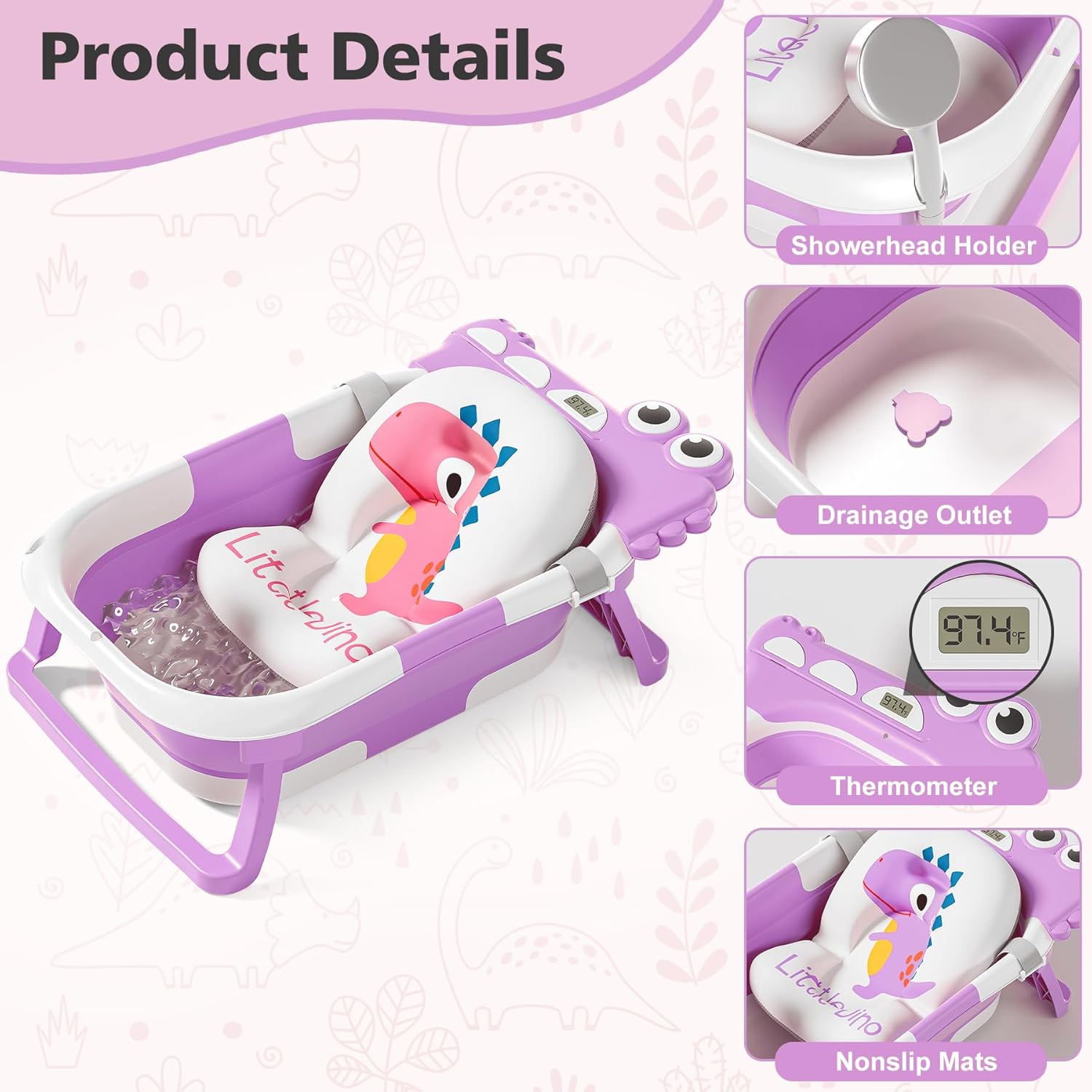Collapsible Baby Bathtub for Newborn, Foldable Baby Bath Tub with Thermometer & Soft Floating