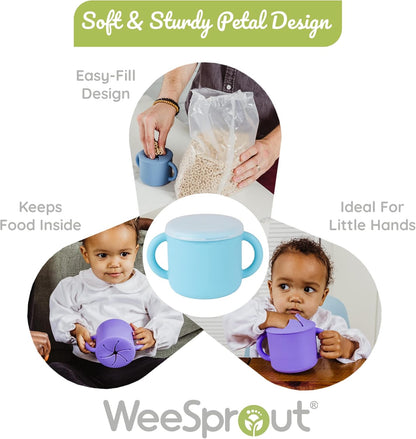 WeeSprout Snack Containers, Food Grade Silicone Cups, Spill-Proof Tops For Toddlers and Babies