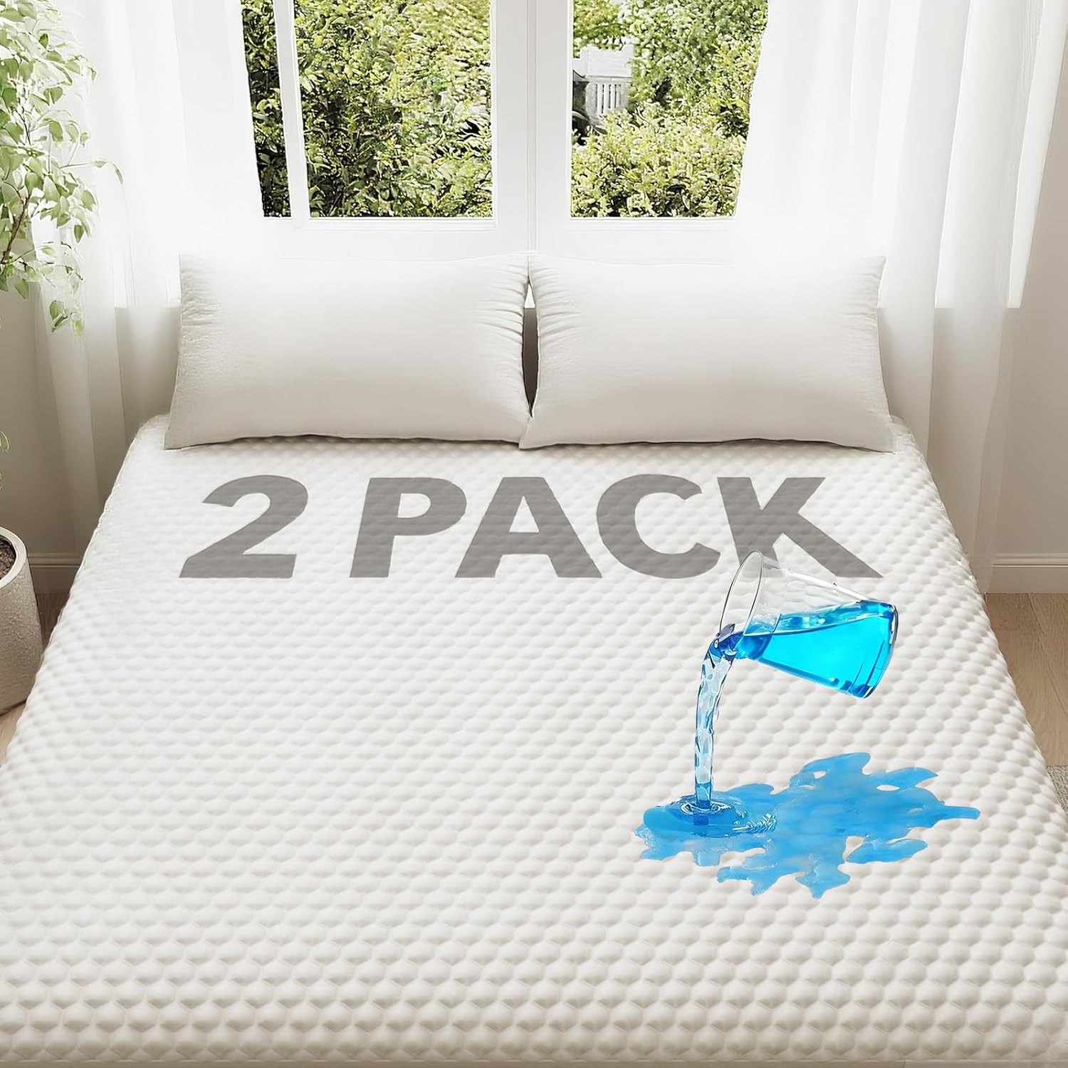 OhGeni 100% Waterproof Mattress Protector, Full -2 Pack, Fitted Sheet with Stretchable Pockets
