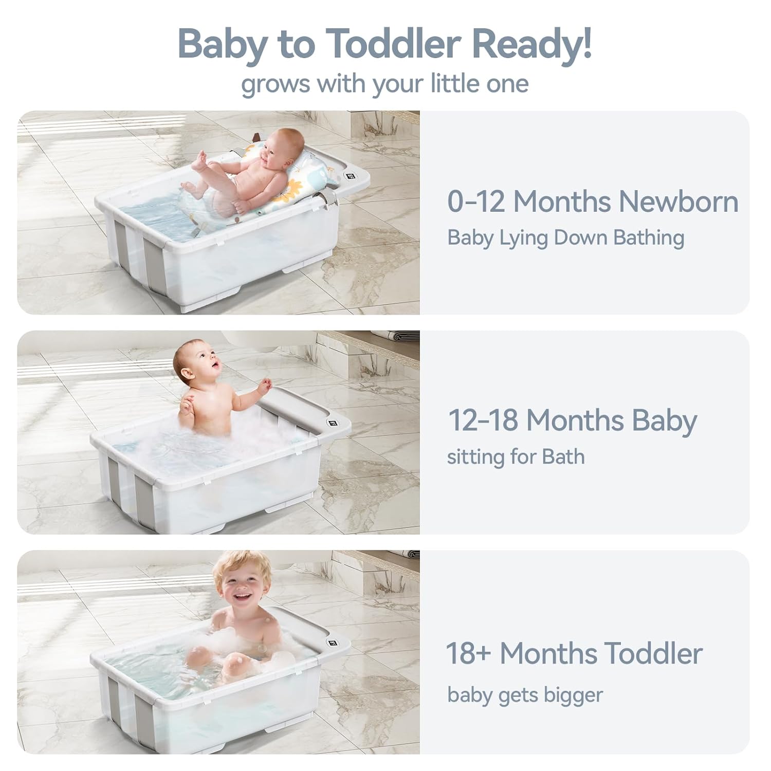 Collapsible Baby Bathtub - Large Capacity Baby Bath Tub with Thermometer & Soft Cushion | Portable
