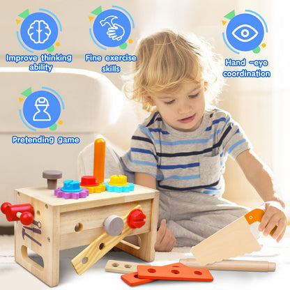 Mgtfbg Kids Tool Set - 29Pcs Wooden Toddler Tool Set with Tool Box