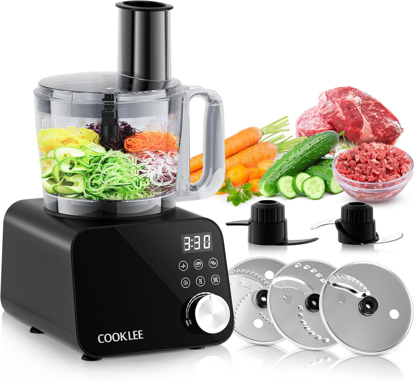 COOKLEE Food Processor, 600 Watts, 6 Functions Electric Food Chopper for Chopping, Mincing, Dicing