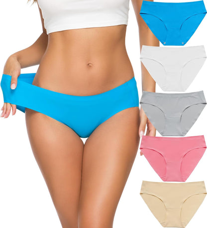 Wealurre Seamless Underwear for Women No Show Panties Soft Stretch Hipster Bikini Underwears 5-Pack