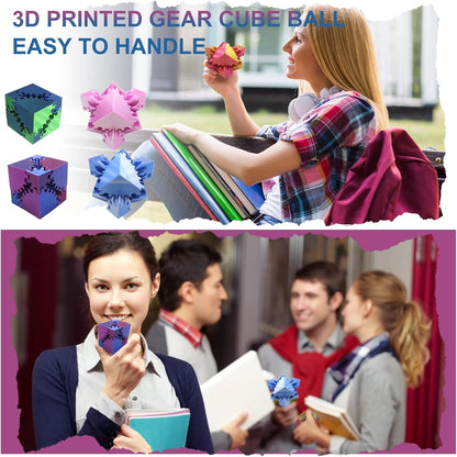 Gear Sphere Gear Cube 3D Printed Gear Ball Spin Cube Fidget Toy Relieving Stress & Anxiety, Fidget Cube GearSphere Desk Toy, Whirling Wonder Fidget for Sensory and Autism (Laser Blue Green)