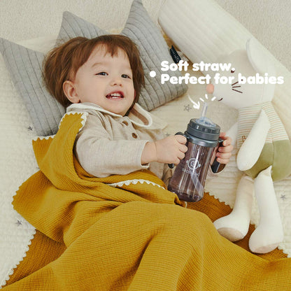 GROSMIMI Spill Proof no Spill Magic Sippy Cup with Straw with Handle for Baby and Toddlers, Customizable, PPSU, BPA Free 10 oz (Sky blue)