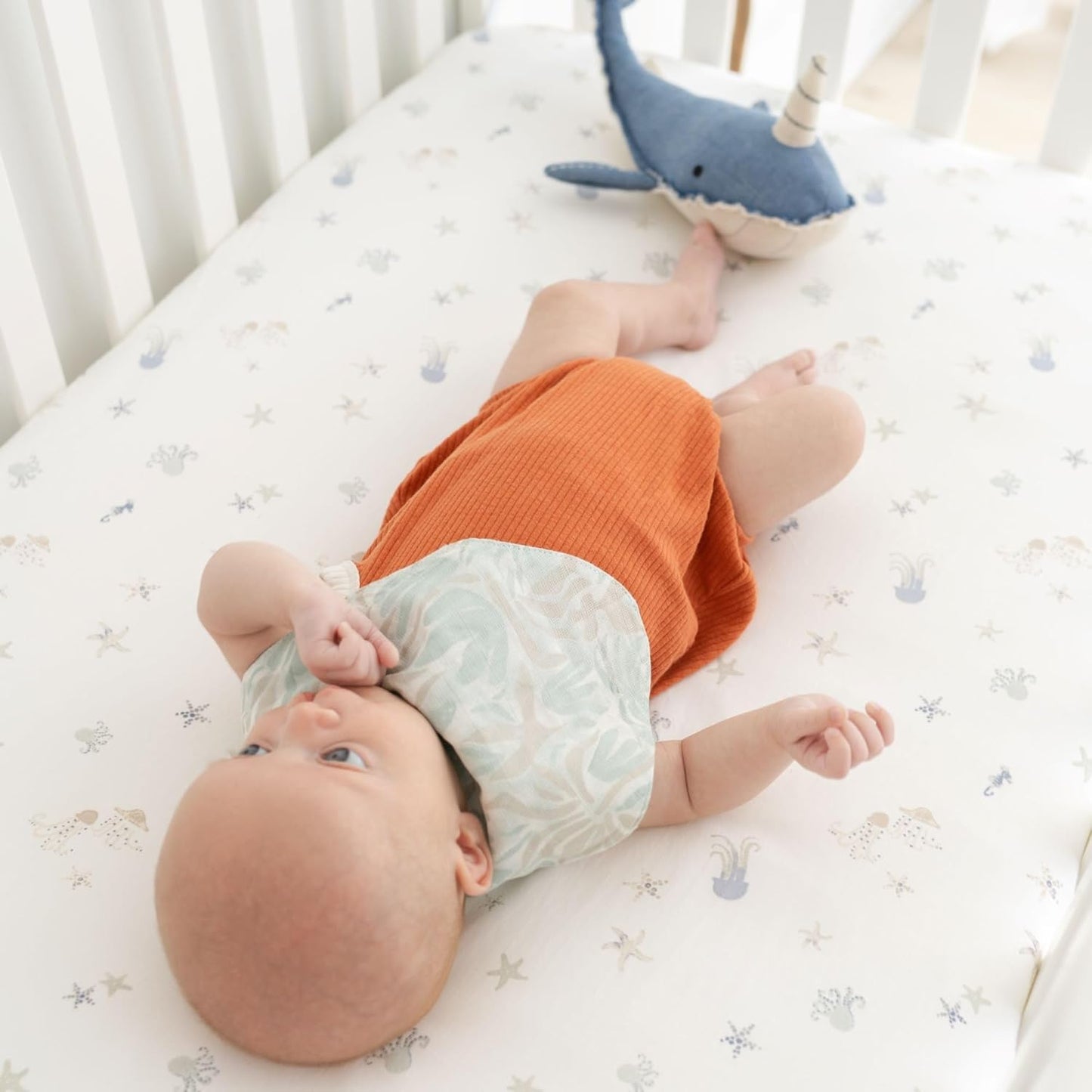 Crane 100% Cotton Newborn Baby Bib Set - 3 Bandana Style Muslin Drool Bibs for Eating Essentials - Set for Baby Boy or Girl