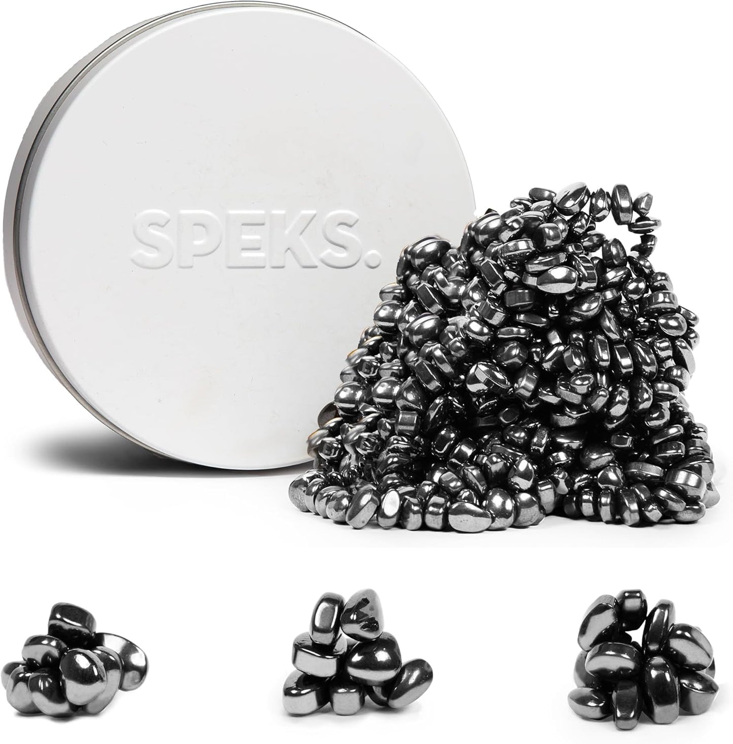 Speks Crags Ferrite Putty | Over 500 Smooth Ferrite Stones in a Metal Tin | Fun Quiet Fidget Toys for Adults and ADHD Desk Toys for Office | White, Medium