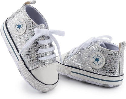 Unisex Baby Girls Boys Canvas High-top Shoes, Newborn Infant Anti-Slip Soft Sole Frist Walking Breathable Sneakers