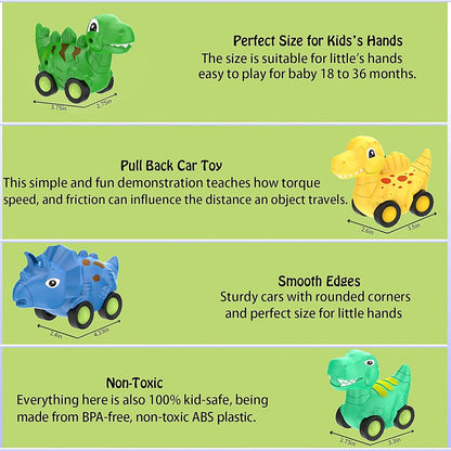 Veslier Dinosaur Car Toy for 3 4 5 Years Old Boys, Friction Power Carrier Truck with 4 Pack Small Pull Back Dino Car, Christmas Birthday Gift for 3+ Boy Girl Kids Toddlers