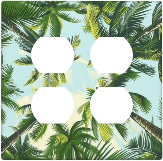 Summer Sky Coconut Palms Trees Green Plants Leaf Outlet Covers 2 Gang Double Duplex Decorative